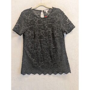 TEDDI ROSE Black Lace Overlay Short Sleeve Top Women's Size M